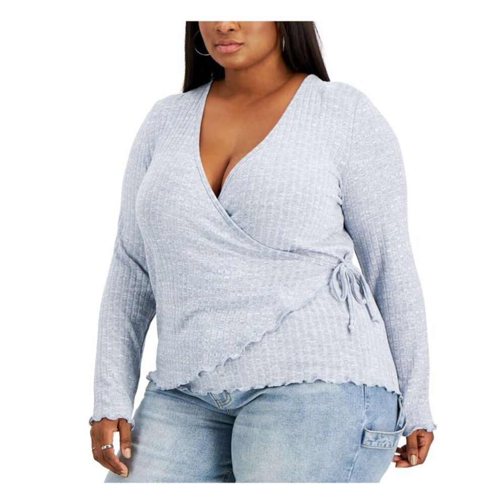 REBELLIOUS ONE Womens Stretch Tie Long Sleeve Surplice Neckline Wrap Sweater